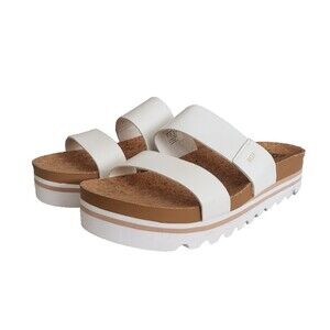 Reef Cushion Vista Hi Sandals White Cork Platform Slides Women's Size 9